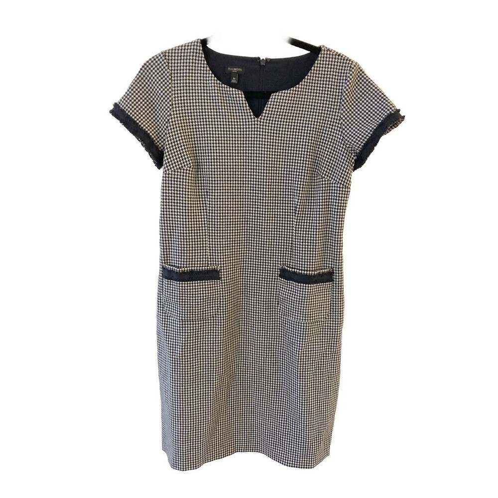 Talbot’s Women’s Size 6 Petite Navy & White Houndstooth Print Sheath Dress